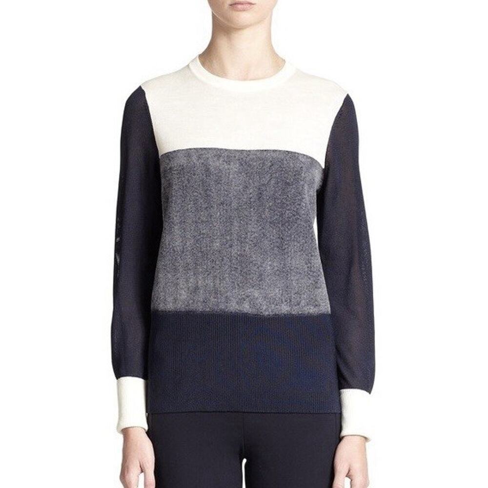 Rag & Bone Marissa Fine Knit Wool Sweater Navy Colorblock Crew Neck Size Small